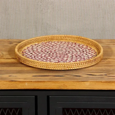 Mother Of Pearl Rattan Tray