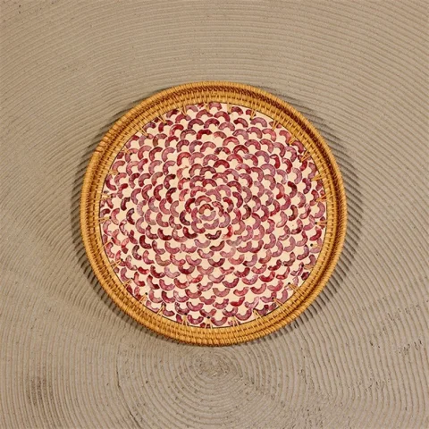 Mother Of Pearl Rattan Tray