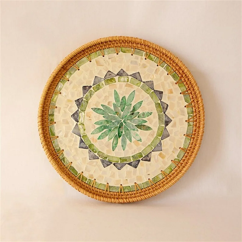 Mother Of Pearl Rattan Tray