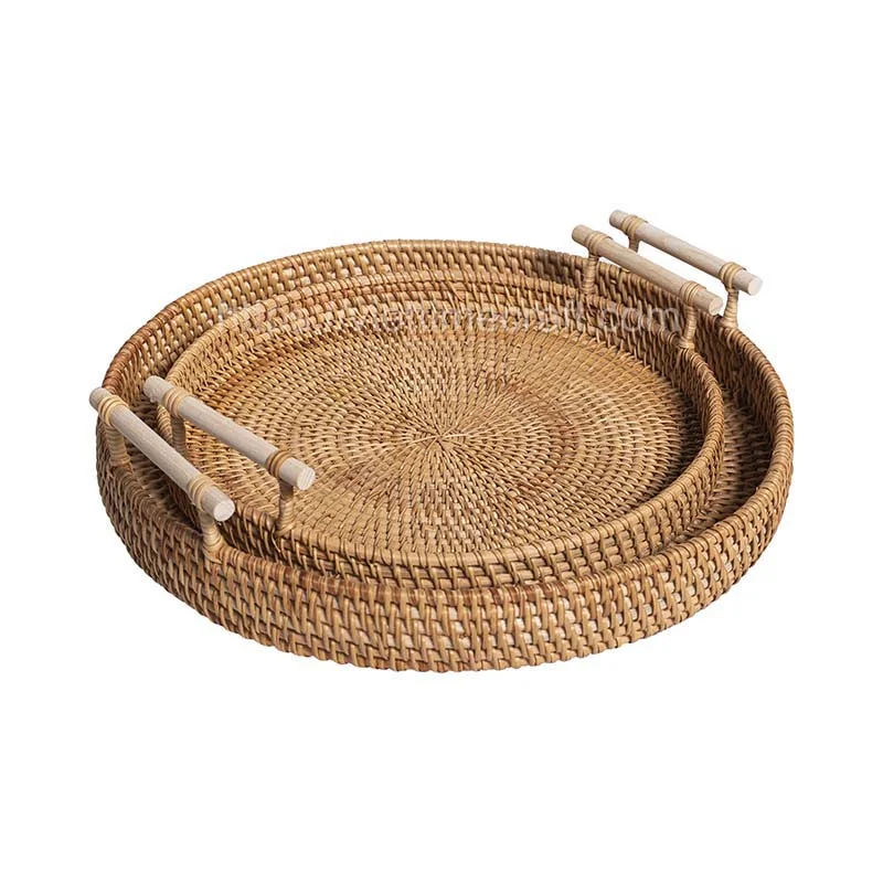 Durable Rattan Serving Tray With Handle