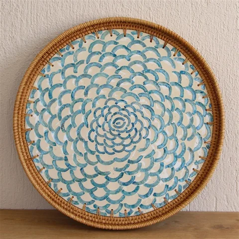 Mother Of Pearl Rattan Tray