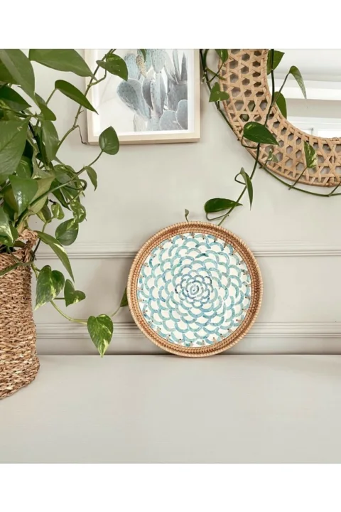 Mother Of Pearl Rattan Tray