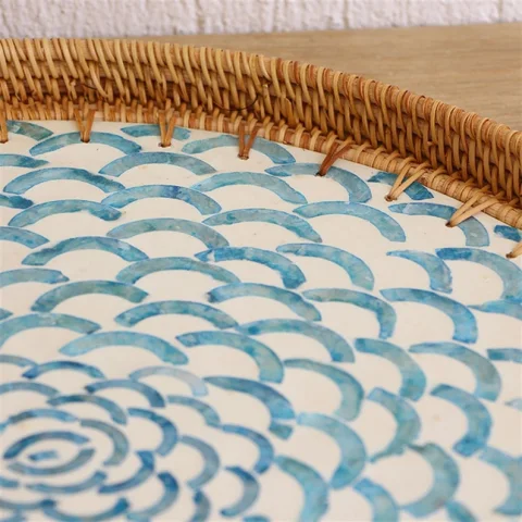 Mother Of Pearl Rattan Tray