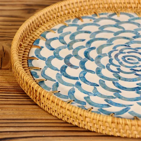 Mother Of Pearl Rattan Tray