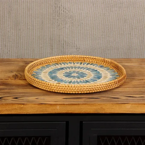 Mother Of Pearl Rattan Tray