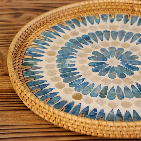 Mother Of Pearl Rattan Tray