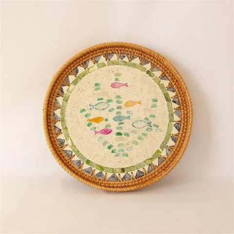 Mother Of Pearl Rattan Tray