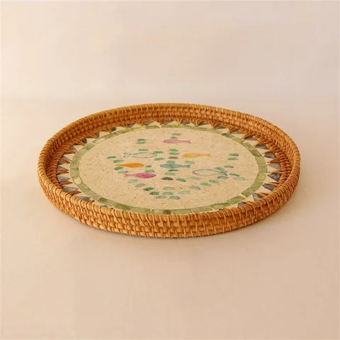 Mother Of Pearl Rattan Tray