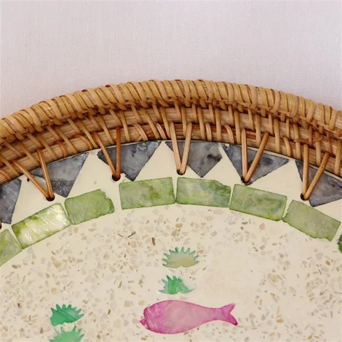 Mother Of Pearl Rattan Tray