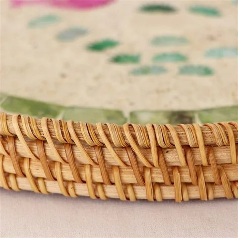 Mother Of Pearl Rattan Tray