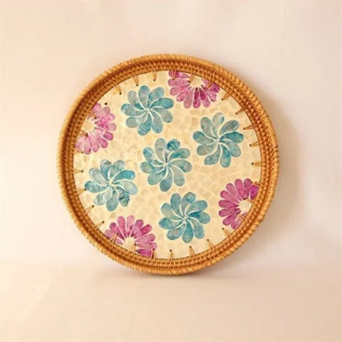 Mother Of Pearl Rattan Tray