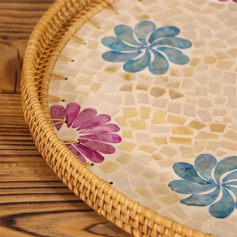Mother Of Pearl Rattan Tray