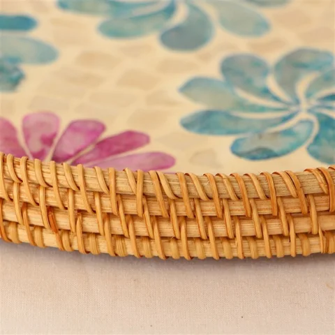Mother Of Pearl Rattan Tray