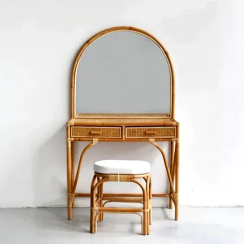 Set of Rattan Dressing Table and Stool