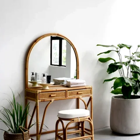 Set of Rattan Dressing Table and Stool