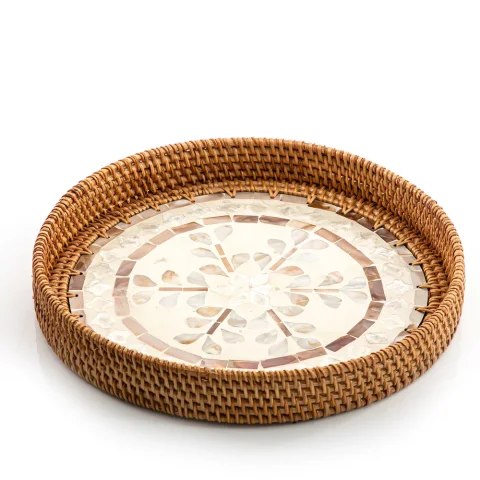Mother Of Pearl Rattan Tray