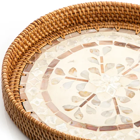 Mother Of Pearl Rattan Tray
