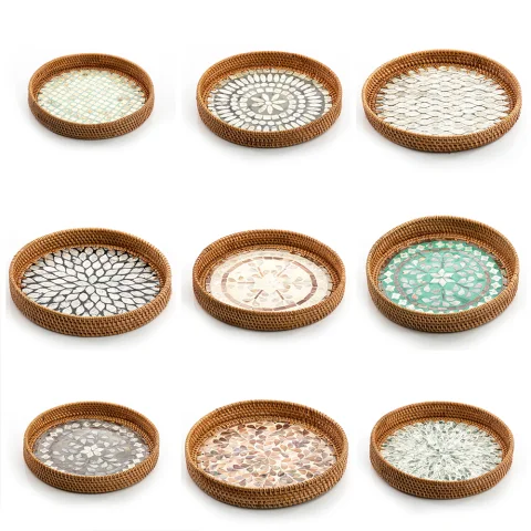 Mother Of Pearl Rattan Tray