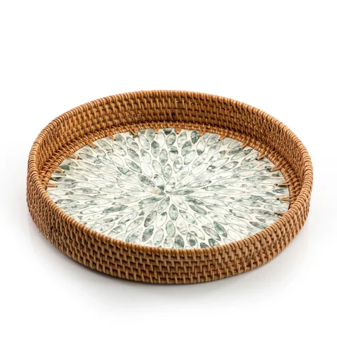 Mother Of Pearl Rattan Tray