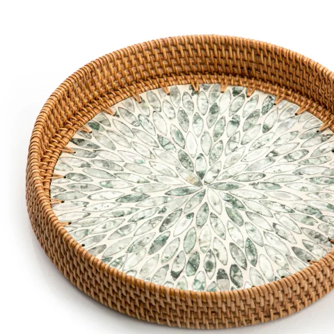 Mother Of Pearl Rattan Tray