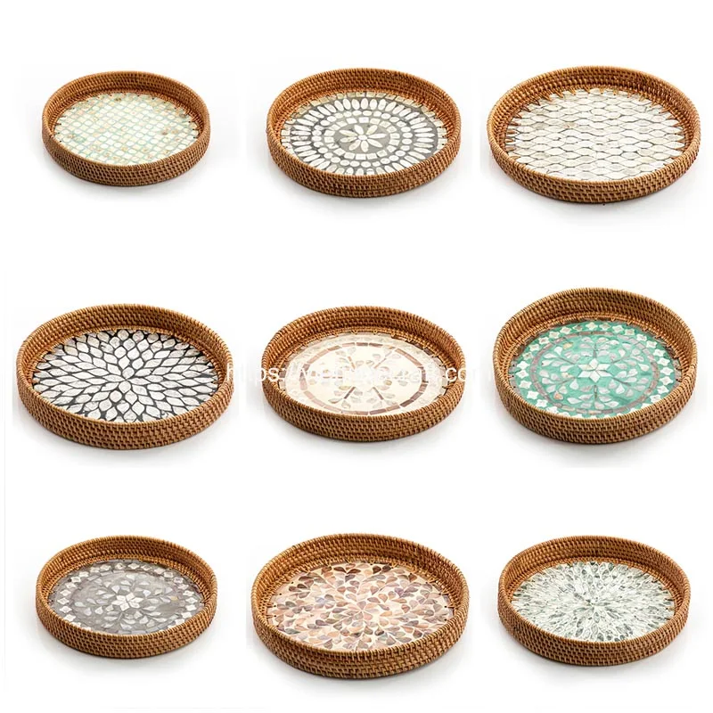 Mother Of Pearl Rattan Tray
