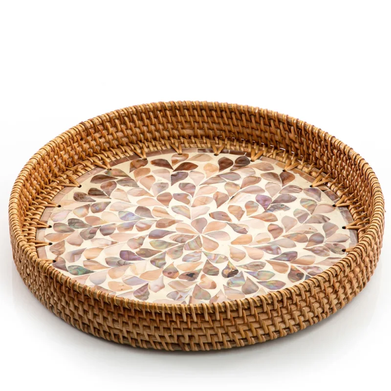 Mother Of Pearl Rattan Tray