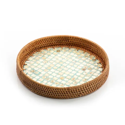 Mother Of Pearl Rattan Tray
