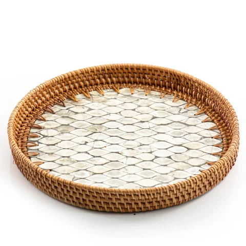 Mother Of Pearl Rattan Tray