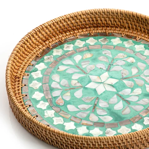 Mother Of Pearl Rattan Tray
