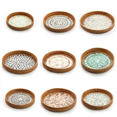 Mother Of Pearl Rattan Tray