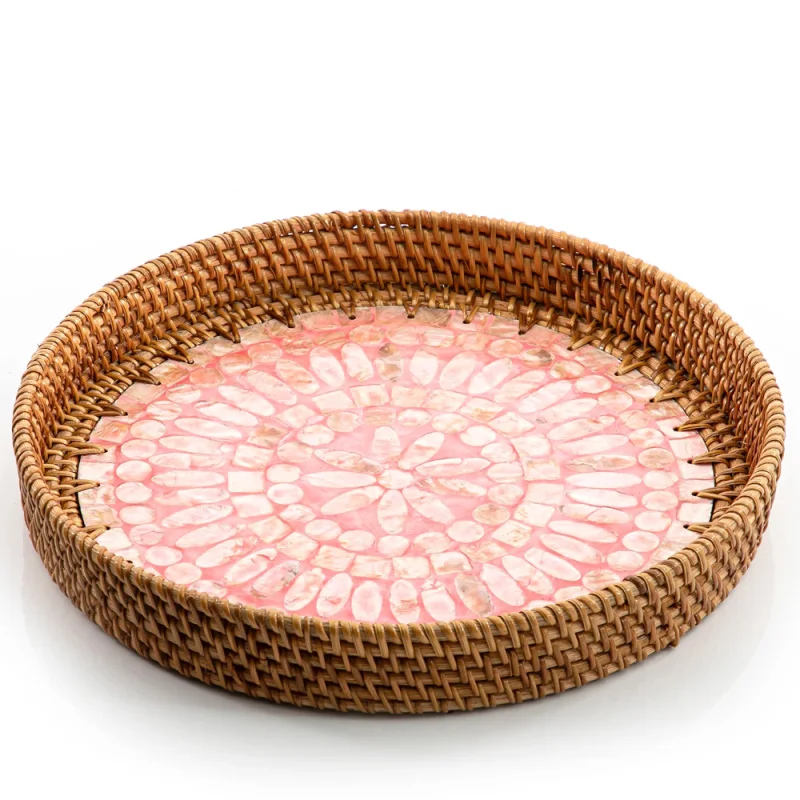Mother Of Pearl Rattan Tray