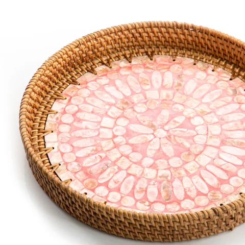 Mother Of Pearl Rattan Tray