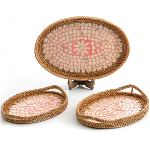 Mother Of Pearl Rattan Tray