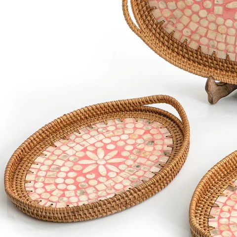 Mother Of Pearl Rattan Tray