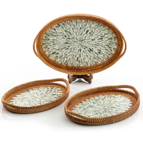 Mother Of Pearl Rattan Tray