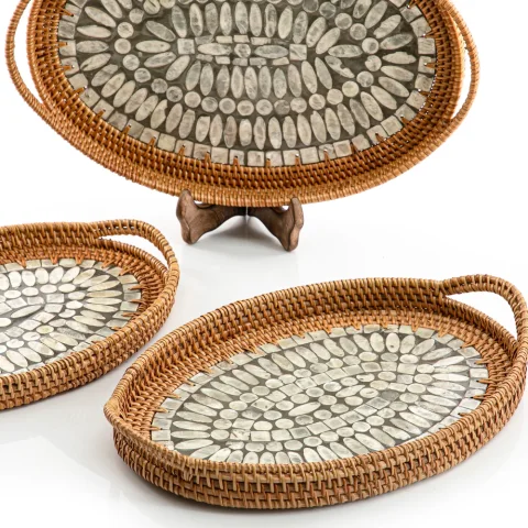 Mother Of Pearl Rattan Tray