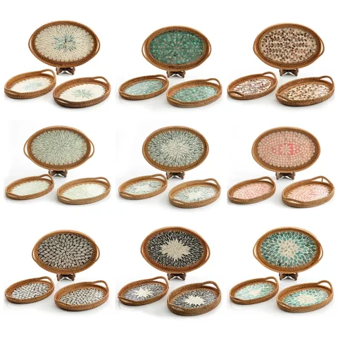 Mother Of Pearl Rattan Tray