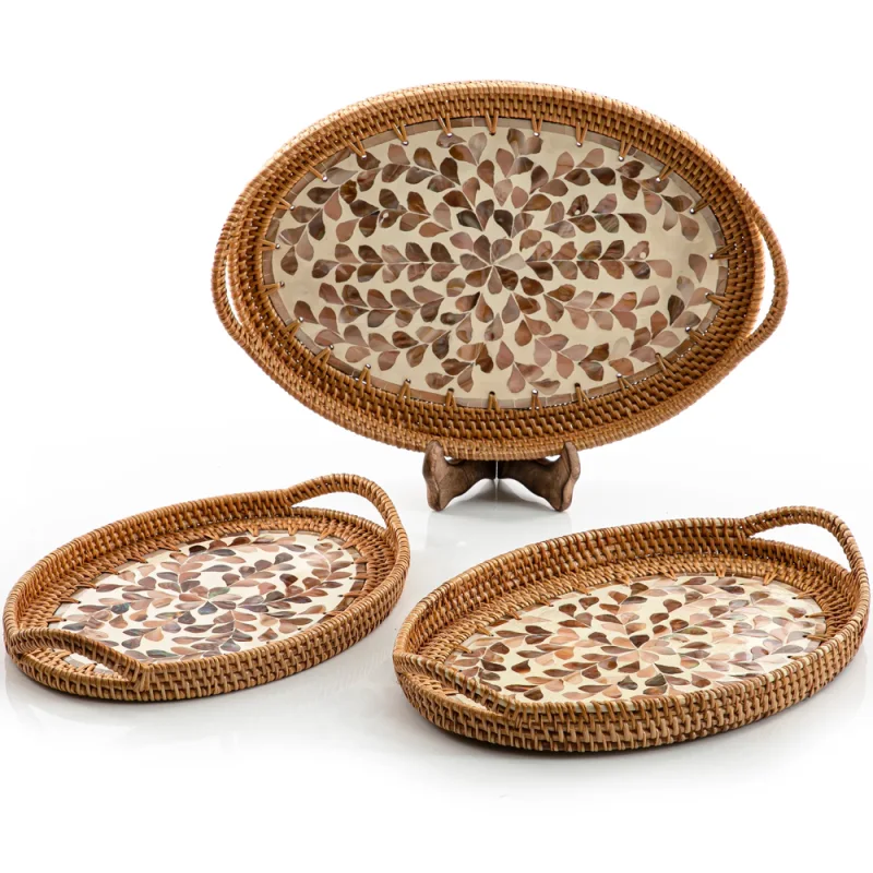 Mother Of Pearl Rattan Tray