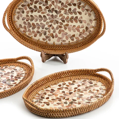 Mother Of Pearl Rattan Tray