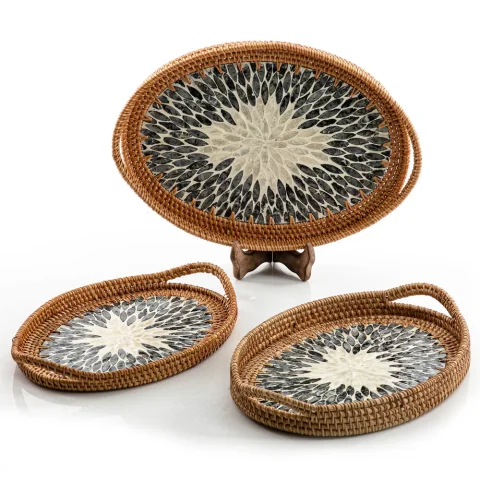 Mother Of Pearl Rattan Tray