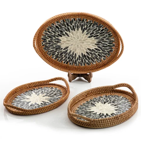 Mother Of Pearl Rattan Tray