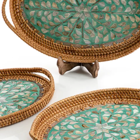 Mother Of Pearl Rattan Tray