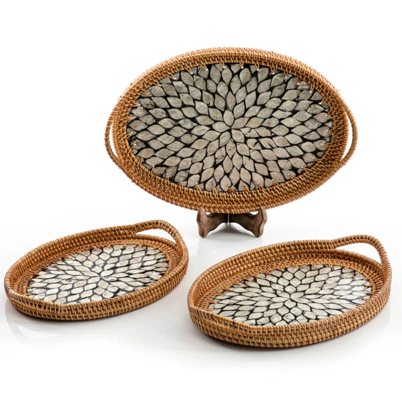 Mother Of Pearl Rattan Tray