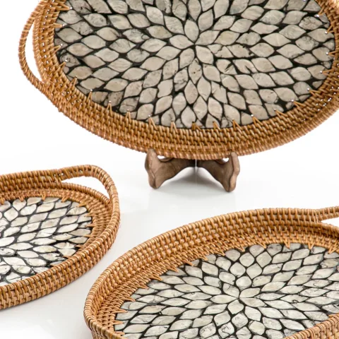 Mother Of Pearl Rattan Tray