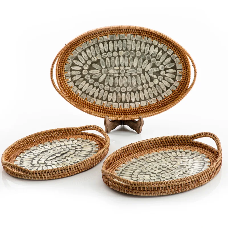 Mother Of Pearl Rattan Tray