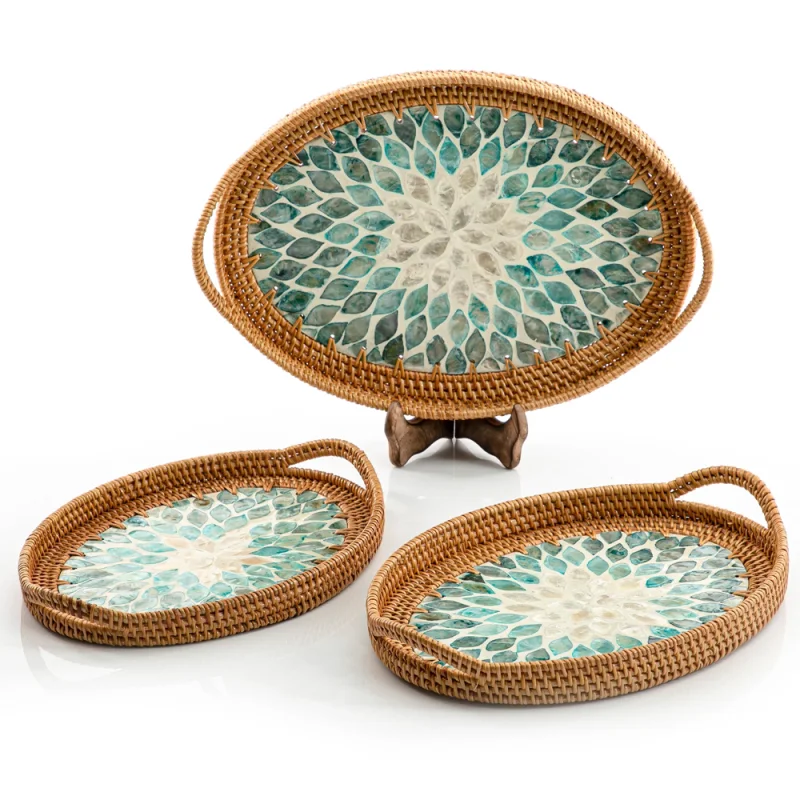 Mother Of Pearl Rattan Tray
