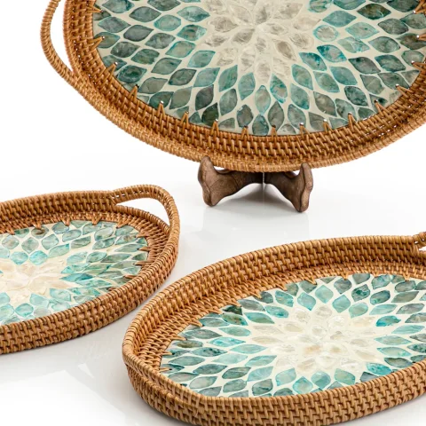 Mother Of Pearl Rattan Tray