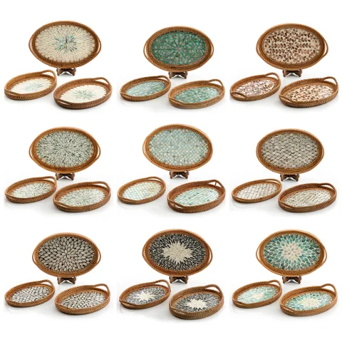 Mother Of Pearl Rattan Tray