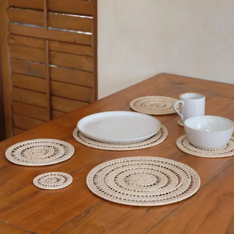 Rattan Placemat and Coaster Set