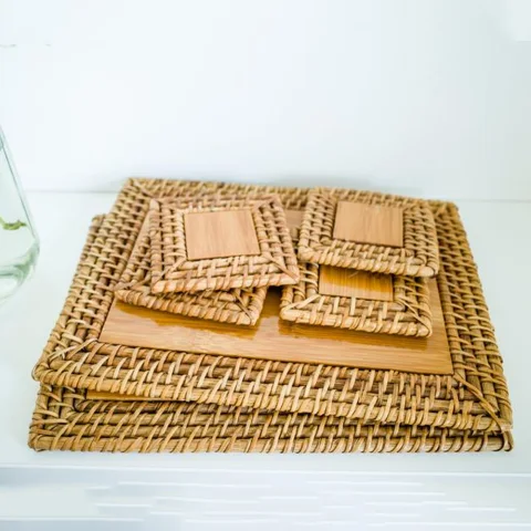 Rattan Placemat and Coaster Set